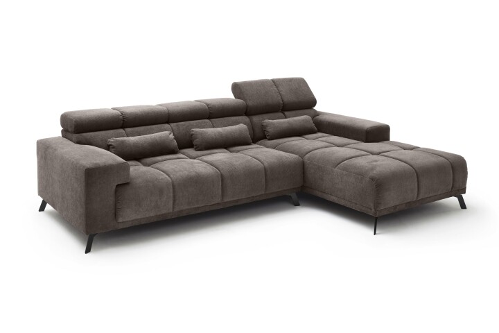 Wohnlandschaft >Starlett< Kopfteilverstellungen, 3 Kissen, dunkelgrau - 285x99x201 (BxHxT)