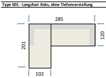 Wohnlandschaft >Starlett< Kopfteilverstellungen, 3 Kissen, grau, Füße schwarz - 285x99x201 BxHxT