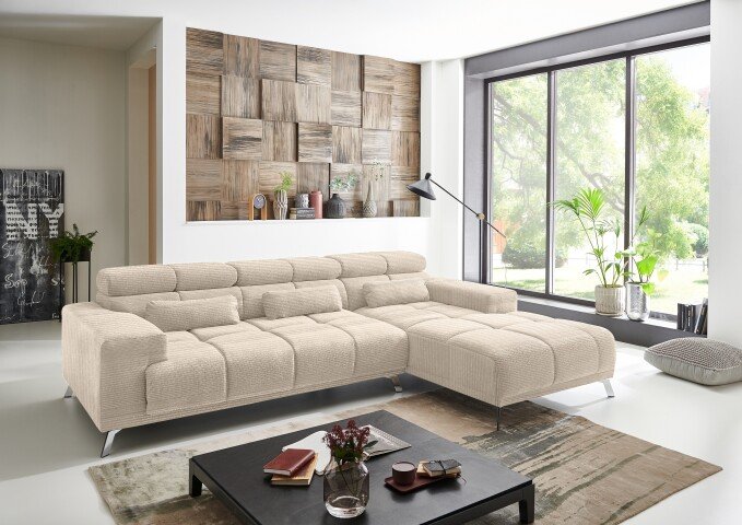 Wohnlandschaft >Starlett< elektr. Sitztiefenverstellung, cord beige - 285x99x201cm (BxHxT)