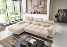 Wohnlandschaft >Starlett< elektr. Sitztiefenverstellung, cord beige - 285x99x201cm (BxHxT)
