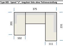 Wohnlandschaft >Starlett< U-Form, Kopfteilverstellungen, Kissen, sand - 375x99x231 (BxHxT)