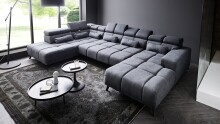 Wohnlandschaft >Starlett< U-Form, elektr. Sitztiefenverstellung, dunkelgrau - 375x99x231 (BxHxT)
