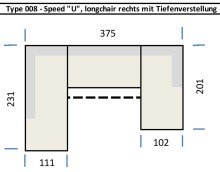 Wohnlandschaft >Starlett< U-Form, elektr. Sitztiefenverstellung, dunkelgrau - 375x99x231 (BxHxT)