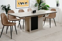 Kulissentisch >Novara< ausziehbar bis 200cm, Sand / Schwarz - 160/200x76x90cm (BxHxT)