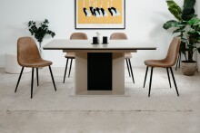 Kulissentisch >Novara< ausziehbar bis 200cm, Sand / Schwarz - 160/200x76x90cm (BxHxT)