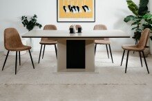 Kulissentisch >Novara< ausziehbar bis 200cm, Sand / Schwarz - 160/200x76x90cm (BxHxT)