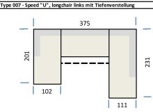 Wohnlandschaft >Starlett< U-Form, elektr. Sitztiefenverstellung, sand - 375x99x231 (BxHxT)