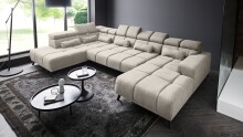 Wohnlandschaft >Starlett< U-Form, elektr. Sitztiefenverstellung, sand - 375x99x231 (BxHxT)
