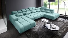 Wohnlandschaft >Starlett< U-Form, elektr. Sitztiefenverstellung, mint - 375x99x231 (BxHxT)