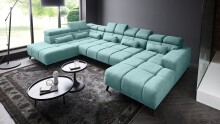 Wohnlandschaft >Starlett< U-Form, elektr. Sitztiefenverstellung, mint - 375x99x231 (BxHxT)