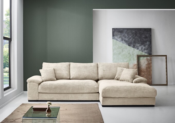 Wohnlandschaft >Adriena< 6 Kissen, Daunen, Cord beige - 281x90x177cm (BxHxT)