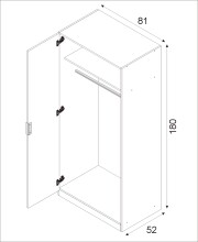 Kleiderschrank >LC-180< 2 Türen, Kleiderstange, Ablageboden, Weiß - 81x180x52 (BxHxT)