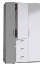Kleiderschrank >Ward< 3 Türen, Kleiderstange, Böden, Weiß glänzend - 117x203x52 (BxHxT)