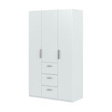 Kleiderschrank >Ward< 3 Türen, Kleiderstange, Böden, Weiß glänzend - 117x203x52 (BxHxT)