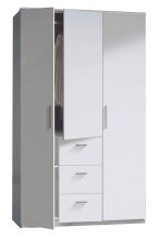 Kleiderschrank >Ward< 3 Türen, Kleiderstange, Böden, Weiß glänzend - 117x203x52 (BxHxT)