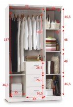 Kleiderschrank >Ward< 3 Türen, Kleiderstange, Böden, Weiß glänzend - 117x203x52 (BxHxT)