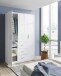 Kleiderschrank >Ward< 3 Türen, Kleiderstange, Böden, Weiß glänzend - 117x203x52 (BxHxT)