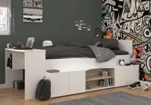 Hochbett >Cleo 1< Stauraum, Liegefl. 90x200, Weiss...