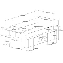 Hochbett >Cleo 1< Stauraum, Liegefl. 90x200, Weiss / Eiche Dekor - 241x116x90cm (LxBxH)