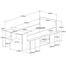 Hochbett >Cleo 1< Stauraum, Liegefl. 90x200, Weiss / Eiche Dekor - 241x116x90cm (LxBxH)