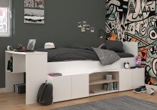 Hochbett >Cleo 1< Stauraum, Liegefl. 90x200, Weiss...