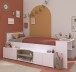 Hochbett >Cleo 1< Stauraum, Liegefl. 90x200, Weiss / Eiche Dekor - 241x116x90cm (LxBxH)