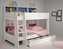 Etagenbett >Tam Tam 11< in Weiss, Absetzung Blau /...