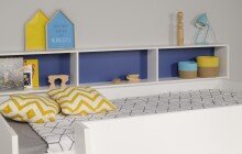 Etagenbett >Tam Tam 11< in Weiss, Absetzung Blau / Pink - 208x164x132cm (LxHxT)