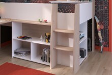 Kinderzimmer-Set >Lucas 11< 2-teilig, Weiss / Eiche Dekor, Hochbett mit Kleiderschrank