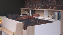 Kinderzimmer-Set >Lucas 11< 2-teilig, Weiss / Eiche Dekor, Hochbett mit Kleiderschrank