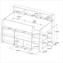 Kinderzimmer-Set >Lucas 11< 2-teilig, Weiss / Eiche Dekor, Hochbett mit Kleiderschrank