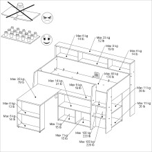 Kinderzimmer-Set >Lucas 11< 2-teilig, Weiss / Eiche Dekor, Hochbett mit Kleiderschrank