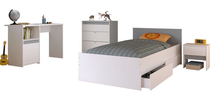 Jugendzimmer-Set >Pirouette 25< in Weiss mit drehbarem Elementen in Rosa / Grau