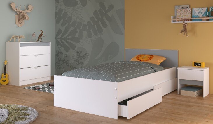 Jugendzimmer-Set >Pirouette 26< in Weiss mit drehbarem Elementen in Rosa / Grau