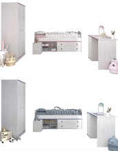 Jugendzimmer-Set >Parisot Smoozy 26< Absetzung wechselbar blau /rosa, Kiefer Weiss Nachbildung