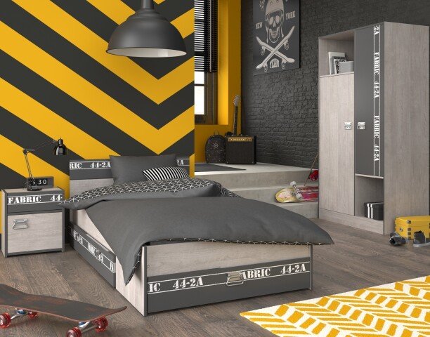 Jugenzimmer-Set >Fabric 2< in Esche Dekor Grau Loft - mit Deko Print