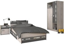 Jugenzimmer-Set >Fabric 2< in Esche Dekor Grau Loft - mit Deko Print