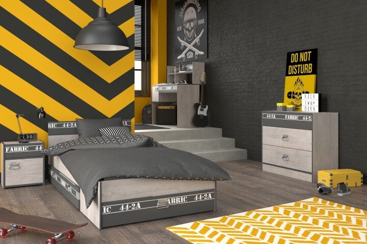 Jugenzimmer-Set >Fabric 13< in Esche Dekor Grau Loft - mit Deko Print
