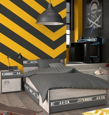 Jugendzimmer-Set >Fabric 22< in Esche Dekor Grau Loft - mit Deko Prin, Gaming LED Schreibtisch