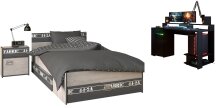 Jugendzimmer-Set >Fabric 22< in Esche Dekor Grau Loft - mit Deko Prin, Gaming LED Schreibtisch