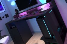 Jugendzimmer-Set >Fabric 22< in Esche Dekor Grau Loft - mit Deko Prin, Gaming LED Schreibtisch