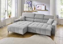 Wohnlandschaft >Stanislaw< elektr. Sitztiefenverstellung, Cord silbergrau - 256x100x180cm (BxHxT)