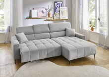 Wohnlandschaft >Stanislaw< elektr. Sitztiefenverstellung, Cord silbergrau - 256x100x180cm (BxHxT)