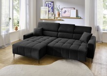 Wohnlandschaft >Stanislaw< elektr. Sitztiefenverstellung, Cord schwarz - 256x100x180cm (BxHxT)