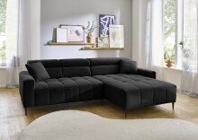 Wohnlandschaft >Stanislaw< elektr. Sitztiefenverstellung, Cord schwarz - 256x100x180cm (BxHxT)