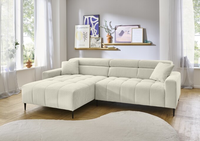 Wohnlandschaft >Stanislaw< elektr. Sitztiefenverstellung, Cord beige - 256x100x180cm (BxHxT)