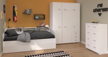 Jugendzimmer-Set >Sleep 41< 4-teilig, Bett, Schübe, Kleiderschrank, Kommode, in Weiß
