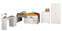Jugendzimmer-Set >Milky 11< 4-teilig, Bett, Kleiderschrank, Kommode, Schreibtisch, in Weiss / Grey