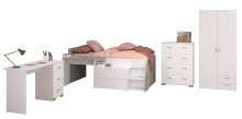 Jugendzimmer-Set >Milky 11< 4-teilig, Bett, Kleiderschrank, Kommode, Schreibtisch, in Weiss / Grey