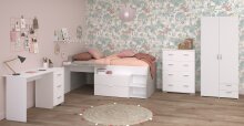 Jugendzimmer-Set >Milky 11< 4-teilig, Bett, Kleiderschrank, Kommode, Schreibtisch, in Weiss / Grey